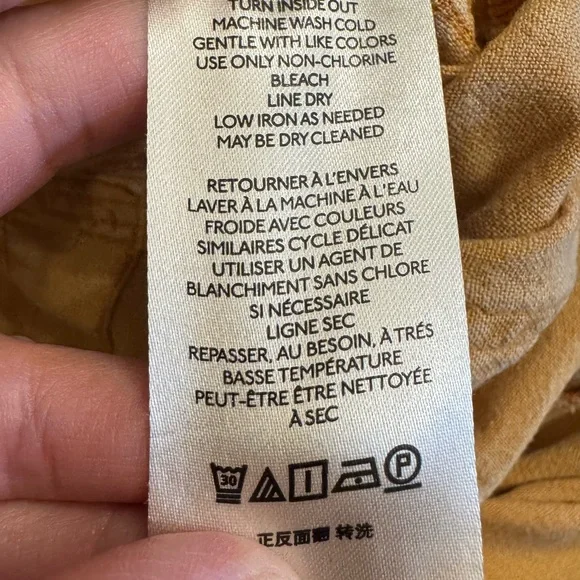 by Anthropologie Linen Utility Cargo Pants Size 14 Pockets Mustard Yellow - Picture 11 of 13